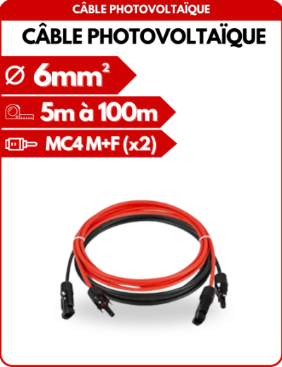 Rallonge MC4 / Paire de Câble Solaire avec connecteurs MC4 - Double