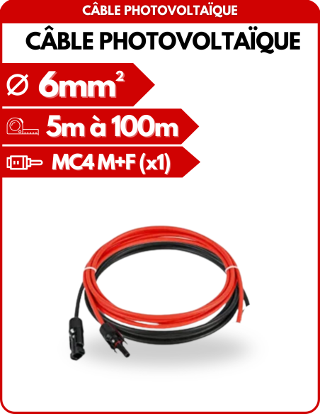 Paire de Câble Solaire avec connecteurs MC4 - Simple