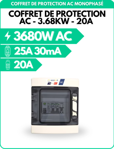 Coffret de protection AC - 3,68kW - 20A - avec parafoudre - Monophasé