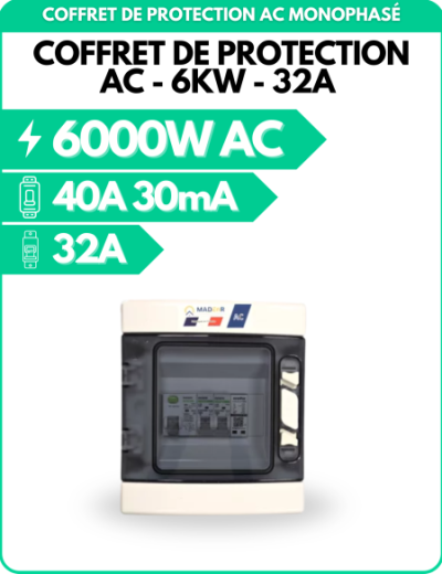 Coffret de protection AC - 6kW - 32A - avec parafoudre - Monophasé