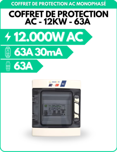 Coffret de protection AC - 12kW - 63A - avec parafoudre - Monophasé