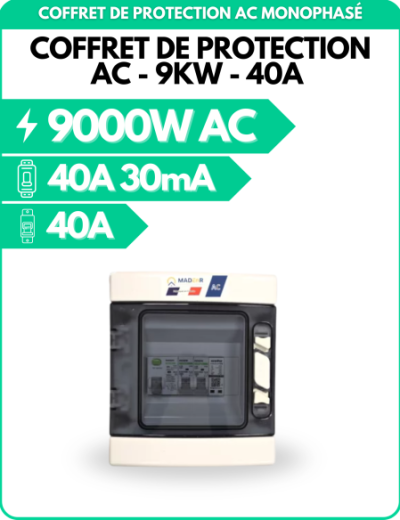 Coffret de protection AC - 9kW - 40A - avec parafoudre - Monophasé