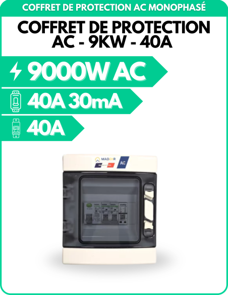 Coffret de protection AC - 9kW - 40A - avec parafoudre - Monophasé
