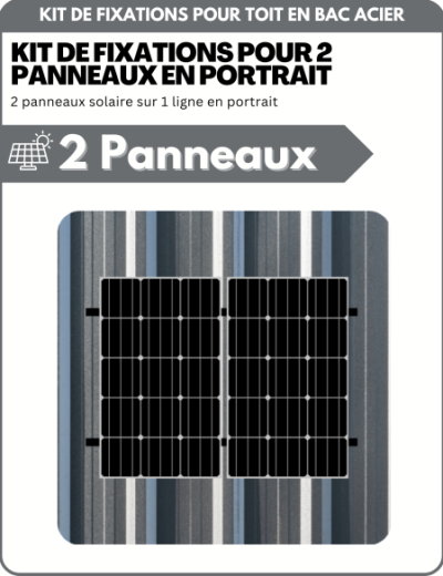 Kit de Fixation 2 panneaux solaires pour toit en bac acier | Orientation : Portrait
