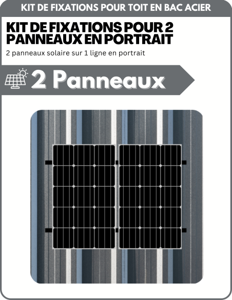 Kit de Fixation 2 panneaux solaires pour toit en bac acier | Orientation : Portrait