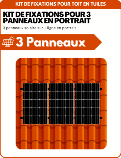 Kit de Fixation 3 panneaux solaires pour toit en tuile | Orientation : Portrait