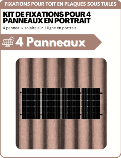 Kit de Fixation 4 panneaux solaire pour toit en plaques sous tuiles (PST) | Orientation : Portrait