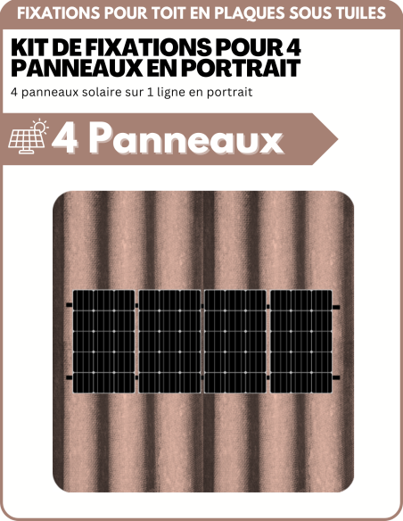 Kit de Fixation 4 panneaux solaire pour toit en plaques sous tuiles (PST) | Orientation : Portrait