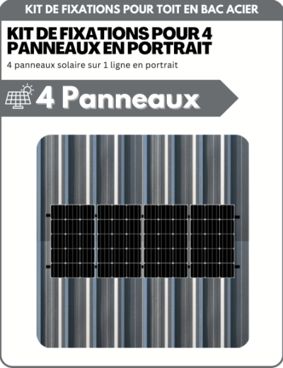 Kit de Fixation 4 panneaux solaires pour toit en bac acier | Orientation : Portrait