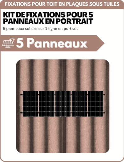 Kit de Fixation 5 panneaux solaire pour toit en plaques sous tuiles (PST) | Orientation : Portrait