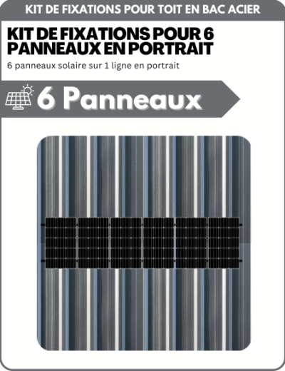 Kit de Fixation 6 panneaux solaires pour toit en bac acier | Orientation : Portrait