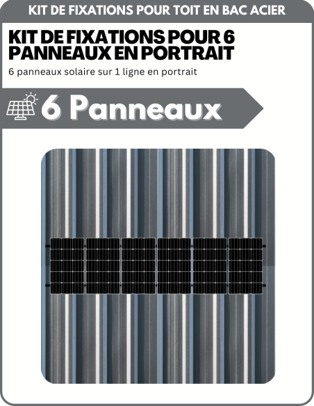 Kit de Fixation 6 panneaux solaires pour toit en bac acier | Orientation : Portrait