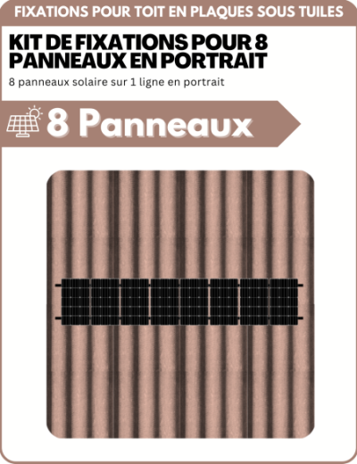 Kit de Fixation 8 panneaux solaire pour toit en plaques sous tuiles (PST) | Orientation : Portrait