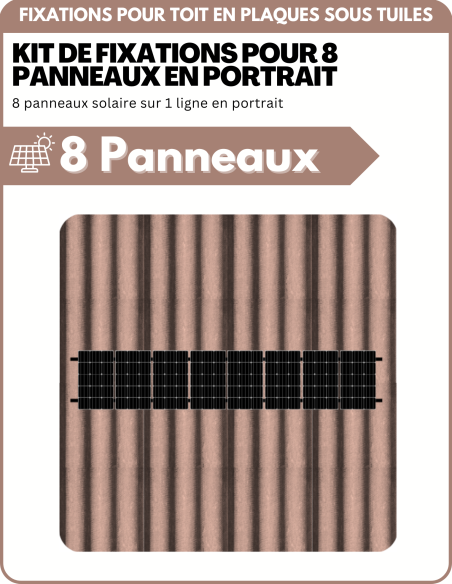 Kit de Fixation 8 panneaux solaire pour toit en plaques sous tuiles (PST) | Orientation : Portrait