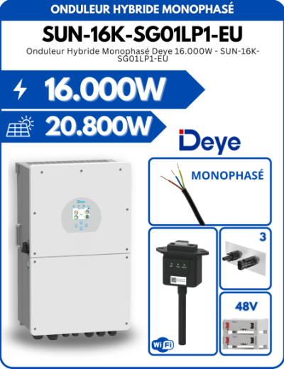 Onduleur hybride Deye SUN-16K-SG01LP1-EU 16.000W - 3 MPPT - Réseau et Site isolé