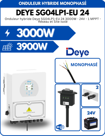 Onduleur hybride Deye SG04LP1-EU 24 3000W - 24V - 1 MPPT - Réseau et Site isolé ZETA-4010