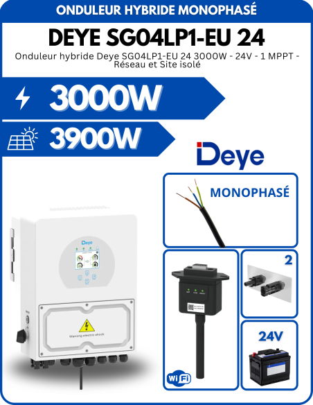 Onduleur hybride Deye SG04LP1-EU 24 3000W - 24V - 1 MPPT - Réseau et Site isolé ZETA-4010