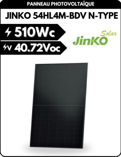 Panneau solaire 510W Jinko Solar JINKO 54HL4M-BDV N-Type 510 Wc Bi-Facial